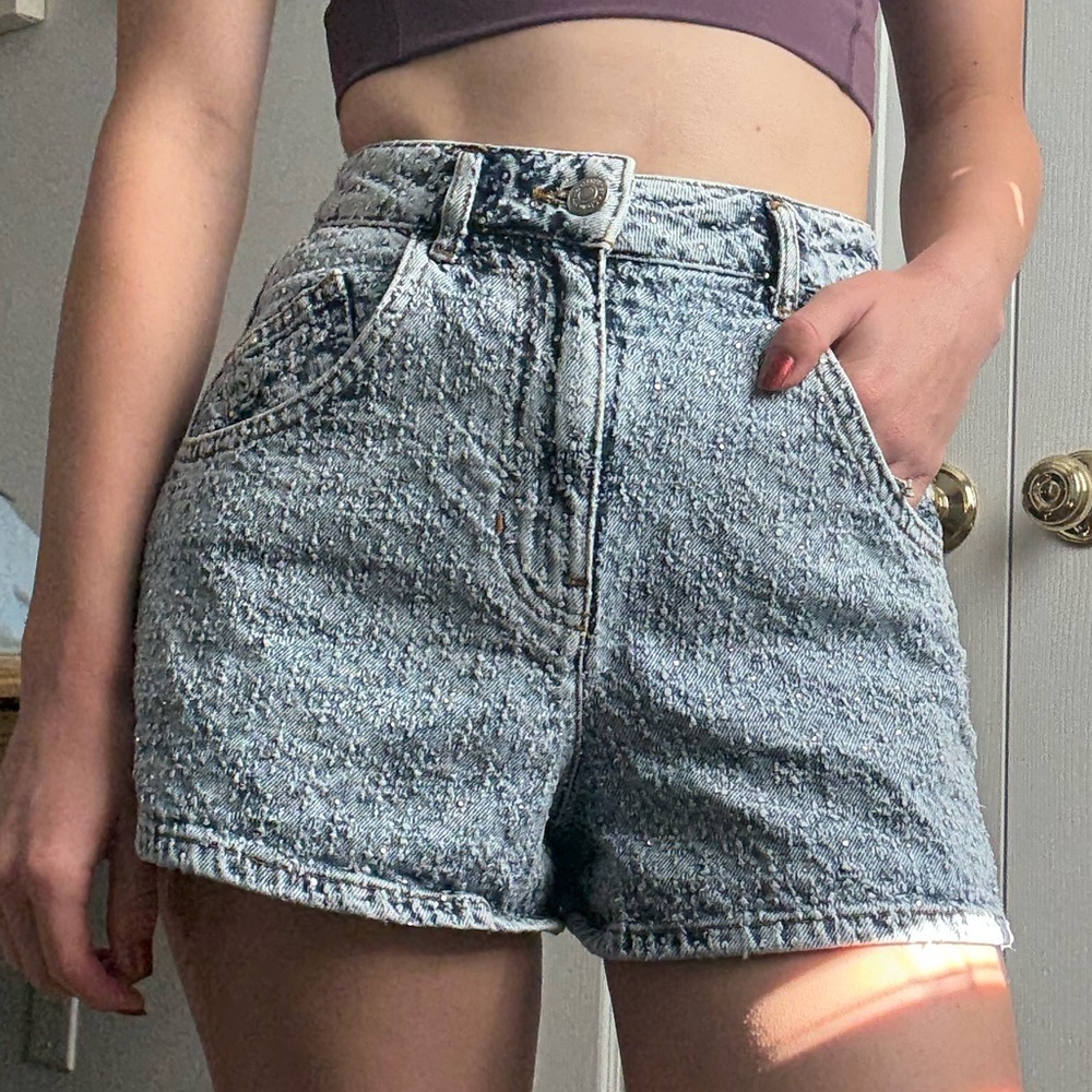 Maje Rhinestone Studded High Waist Denim Shorts - Picture 4 of 4